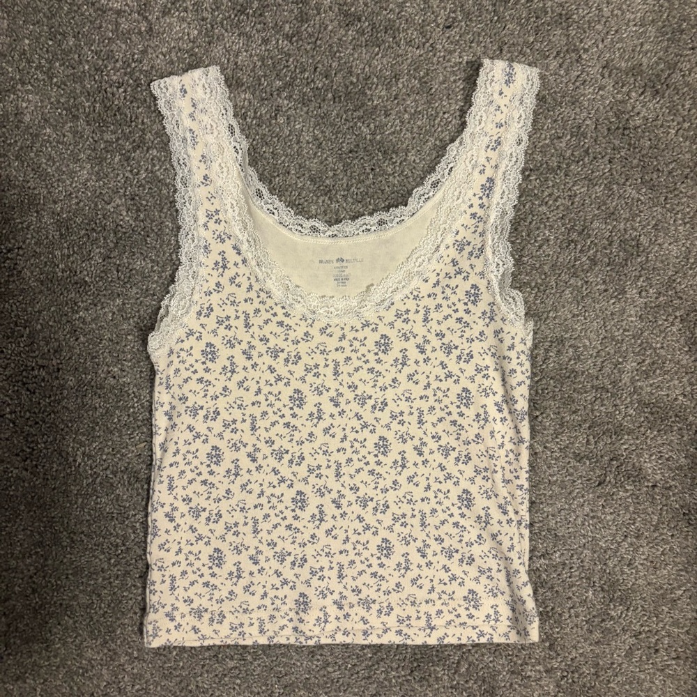 Brandy Melville Cream and Blue Floral Camisole